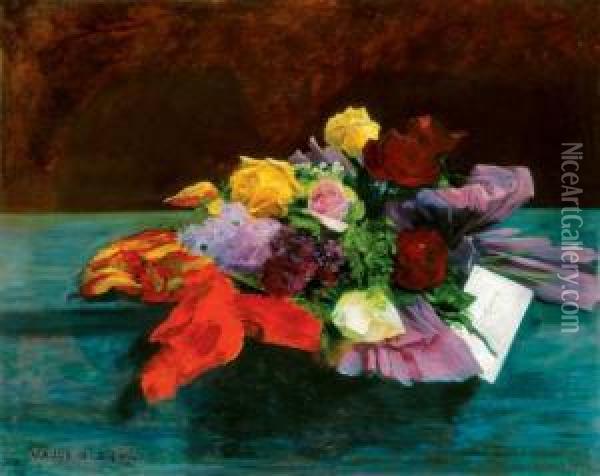 A Bunch Of Flowers With A Secret Message Oil Painting - Sandor Alexander Bihari