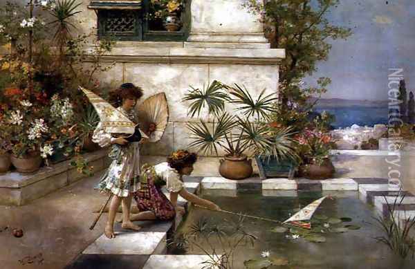 Children Playing with Boats, 1900 ( Oil Painting - William Stephen Coleman