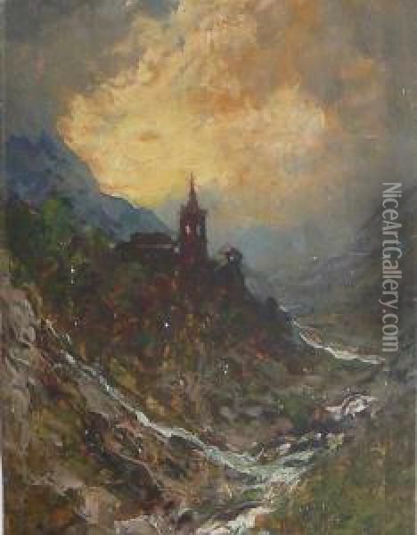 Tramonto In Montagna Oil Painting - Giuseppe Buscaglione