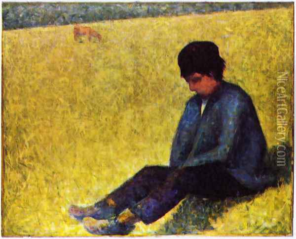 On a meadow sitting boy Oil Painting - Georges Seurat