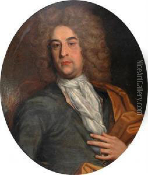 Oval Portrait Of A Nobleman. Oil Painting - Johann Closterman