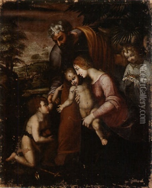 Sacra Famiglia Con San Giovannino E Angelo Oil Painting -  Scarsellino