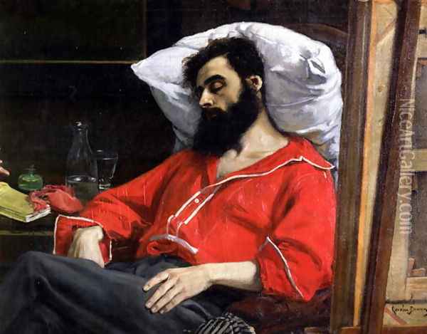 The Convalescent, or The Wounded Man (detail cut by the artist from 'The Visit to the Convalescent') c.1860 Oil Painting - Carolus (Charles Auguste Emile) Duran