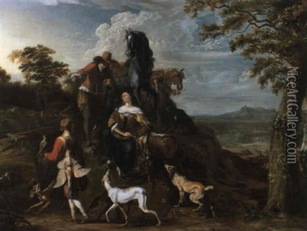 Rastende Reiter Nach Der Falkenjagt Oil Painting - Abraham Danielsz Hondius