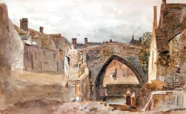Trinity Bridge, Crowland, Lincolnshire Oil Painting - Peter de Wint