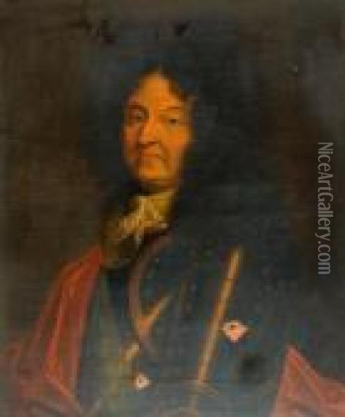 In The Manner Of Hyacinthe Rigaud, Half Length Portrait Of King Louis Xiv Wearing Armour Oil Painting - Hyacinthe Rigaud