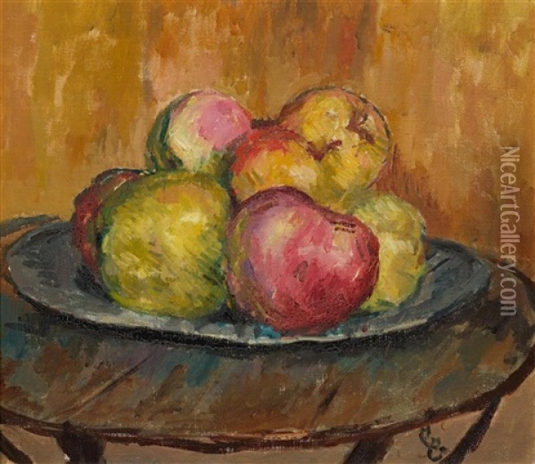 Apfel In Zinnteller Oil Painting - Giovanni Giacometti