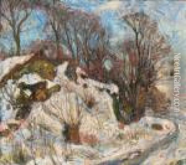 Vinterlandskap 1913 Oil Painting - Thorolf Holmboe