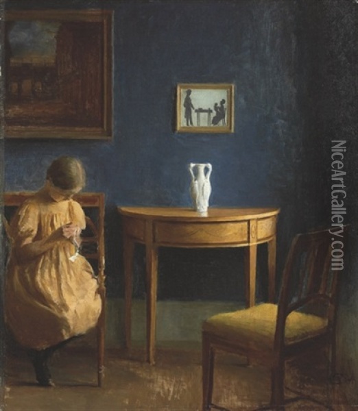 Girl In An Interior Oil Painting - Peter Vilhelm Ilsted