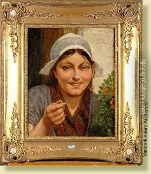 Portrait D'une Jeune Fermiere Oil Painting - Henri Jacques Bource