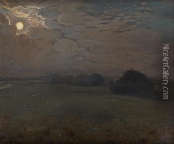 Meules Au Lever De Lune Oil Painting - William Degouve de Nuncques
