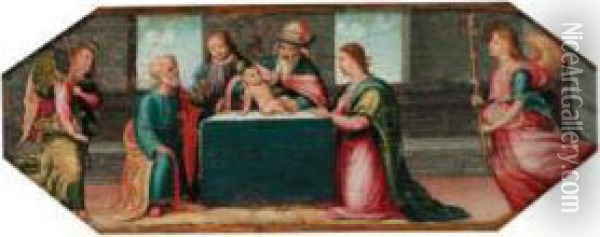 The Circumcision- A Predella Panel Oil Painting - Innocenzo Da Imola