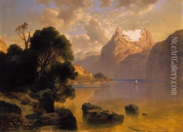 Landscape In The Alps Oil Painting - August Albert Zimmermann