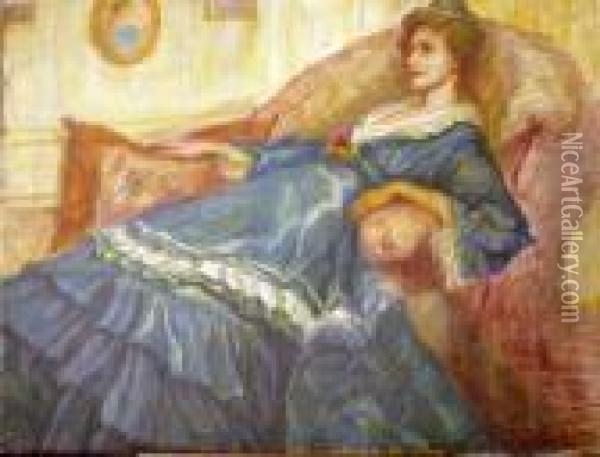 Etude De Femme A La Robe Bleue Oil Painting - Raphael-Leon Leguilloux