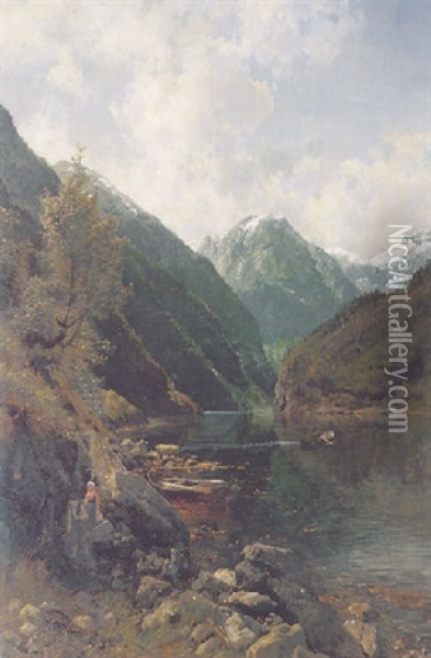 Ved Styve I Naerofjorden, Bergens Stift Oil Painting - Anders Monsen Askevold