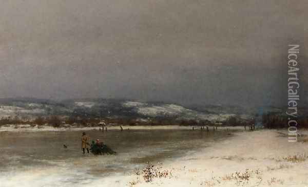 Gathering Christmas Fiinery at Roundout, New Jersey Oil Painting - Jervis McEntee