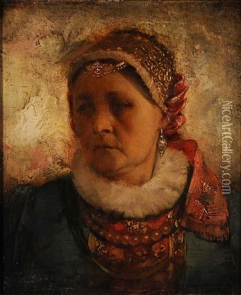 Altere Frau In Polnischer Tracht Oil Painting - Simeon Buchbinder