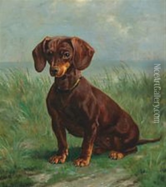 A Dash Dog Oil Painting - Simon Simonsen