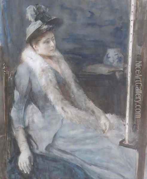 Admiring the artist's work a lady in an artist's studio Oil Painting - Albert Neuhuys