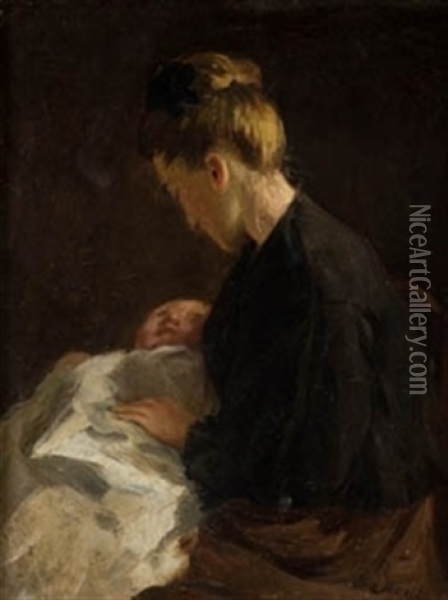 Maternidad Oil Painting - Pedro Borrell del Caso