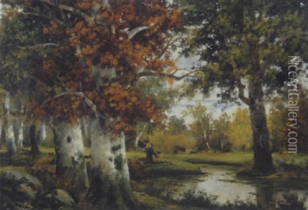 Reisigsammlerin Im Herbstwald Oil Painting - Alwin Arnegger