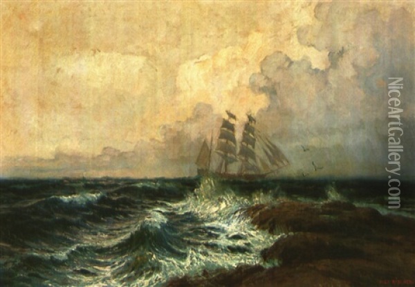 Sturmische Meereskuste Mit Dreimaster Oil Painting - Alexander Kircher