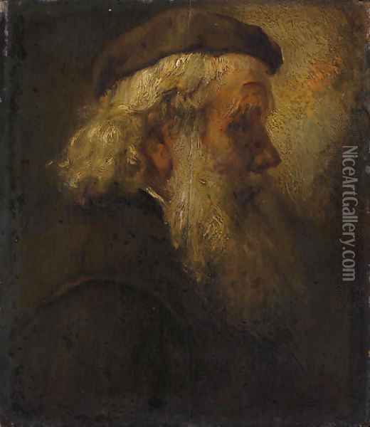 A bearded man, bust-length, in profile, in a cap Oil Painting - Harmenszoon van Rijn Rembrandt