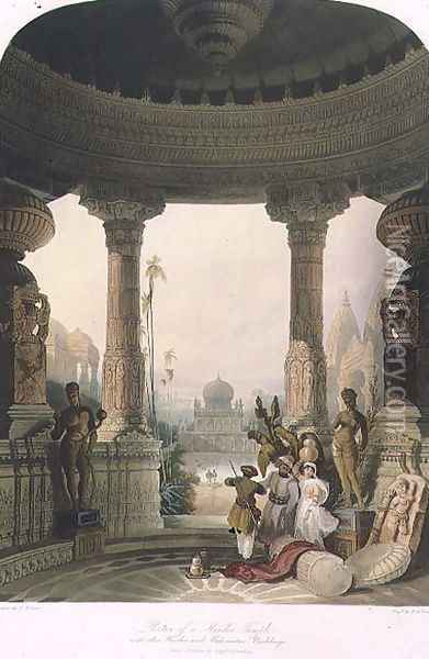 Portico of a Hindoo Temple, with other Hindoo and Mahomedan Buildings, from Volume II of Scenery, Costumes and Architecture of India, drawn by David Roberts 1796-1864 engraved by R.G. Reeve fl.1811-37 1830 Oil Painting - David Roberts