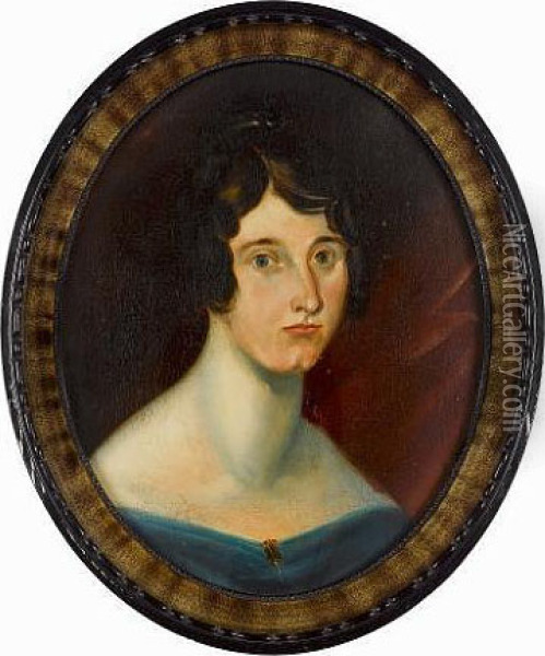 Portrait In Oils Of Maria Taylor Of Stanbury (later Mrs James Ingham), Showing Her Head-and-shoulders, With Dark Chestnut Hair Pinned To The Top Of Her Head With Loose Ringlets Hanging In Front Of Her Ears (as Was Fashionable In The First Years Of Victori Oil Painting - Patrick Branwell Bronte