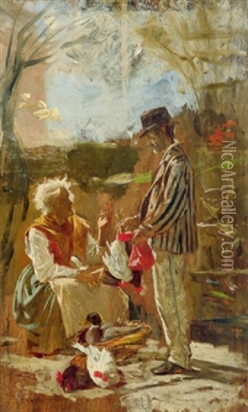 Die Geflugelhandlerin Oil Painting - Rudolf Geyling