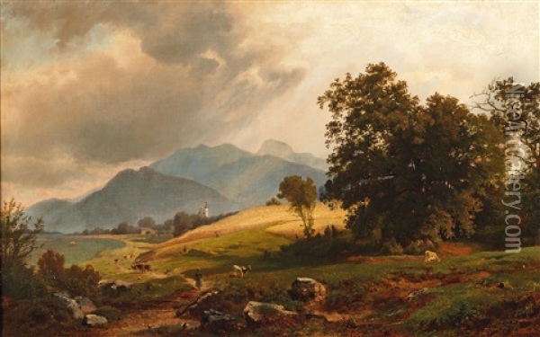 Scene Of Lake Kochel Oil Painting - Johann Gottfried Pulian