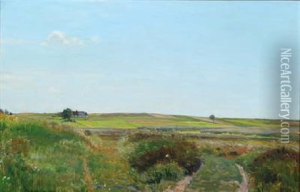 Danish Summer Landscape With Blue Sky Oil Painting - Georg Nicolaj Achen