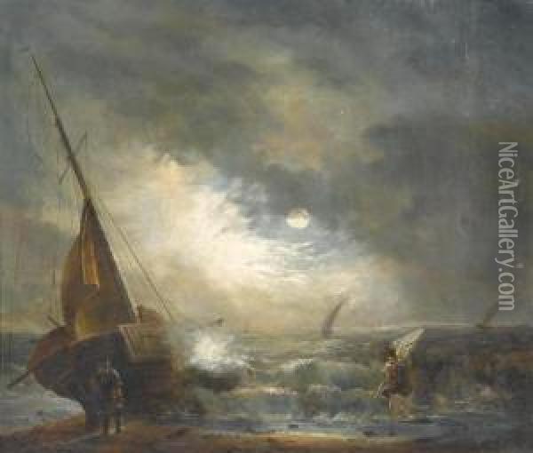 Ships On A Stormy Sea Oil Painting - Theodor Alexander Weber