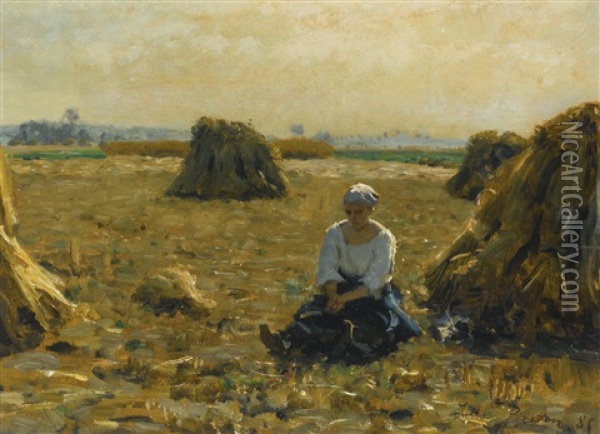 Jeune Femme Dans Les Champs Oil Painting - Jules Breton