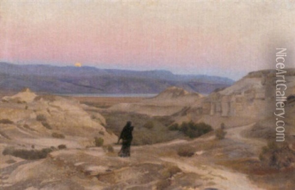 Dead Sea With The Mountains Of Moab Oil Painting - Gustav Bauernfeind