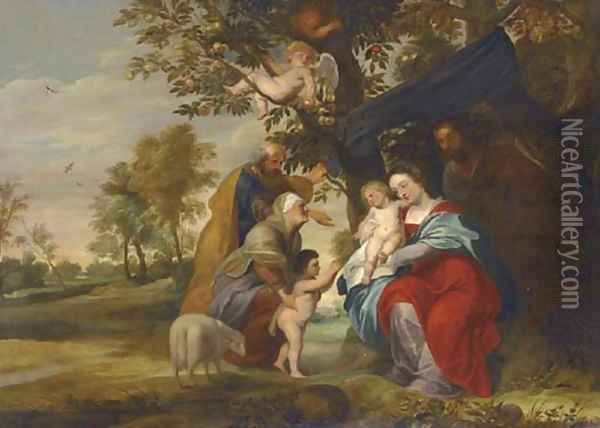 The Holy Family under an Apple Tree with Saints Elizabeth and Zacharaias and the Infant Baptist Oil Painting - Sir Peter Paul Rubens