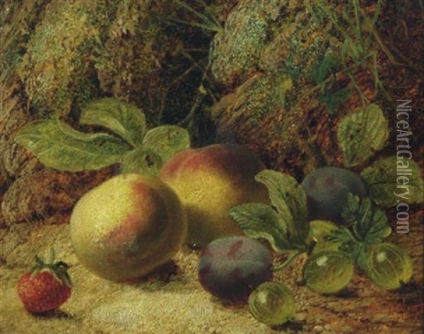 Still Life Of Fruit In A Landscape Oil Painting - Oliver Clare