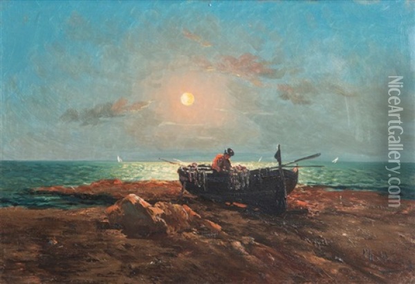 Pecheur Dans Sa Barque Oil Painting - Louis Nattero