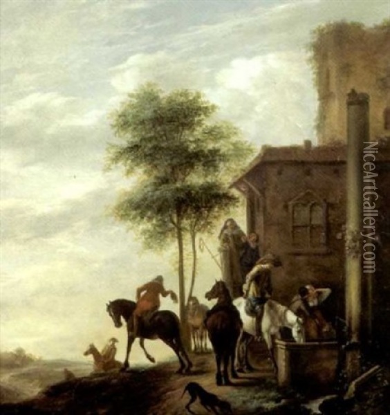 Halte De Cavaliers Oil Painting - Carel van Falens