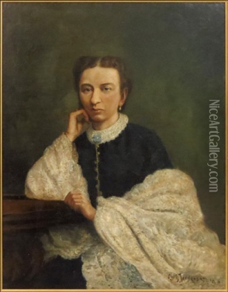 Portrait Of A Lady With A Shawl Oil Painting - Christian Jorgensen