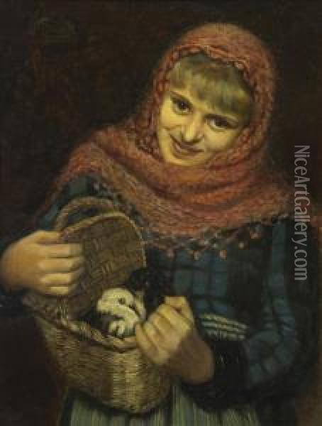 Girl With Birds In Basket Oil Painting - Claudio Rinaldi