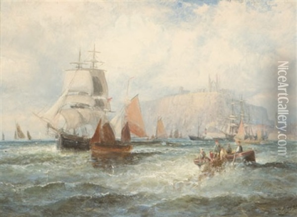 A Breezy Day-off Whitby Oil Painting - Edwin Hayes