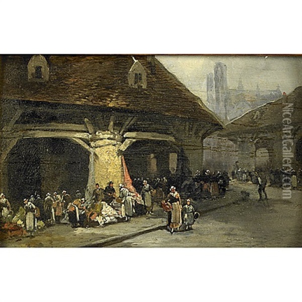 A Market Scene Oil Painting - Amedee Rosier