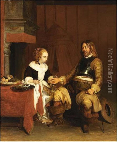 A Soldier Visiting A Lady Oil Painting - Gerard Terborch