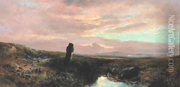 A Dartmoor Stone Cross Oil Painting - William Widgery