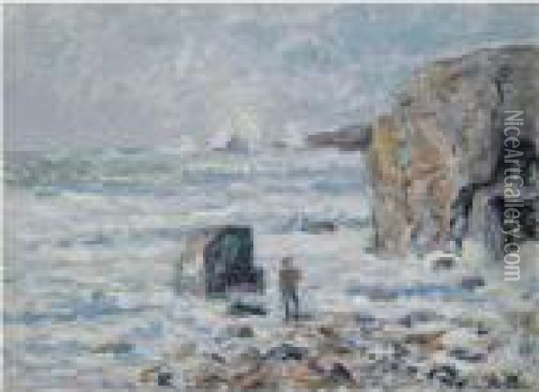 Silhouette Devant Une Mer Demontee Oil Painting - Maxime Maufra