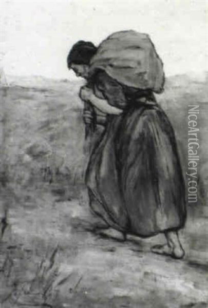 A Woman Carrying A Bag Oil Painting - Jozef Israels