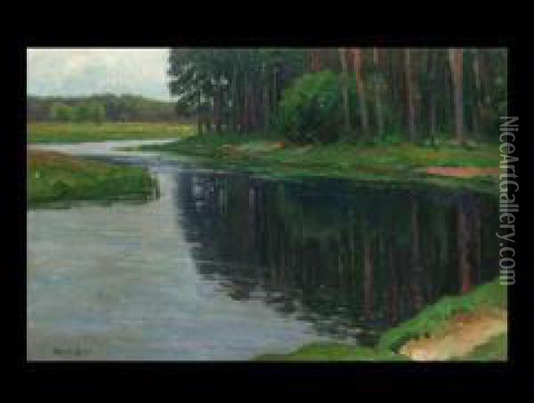 Flusslauf Am Waldrand Bei Berlin Oil Painting - Otto Heinrich Engel