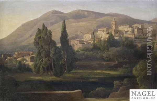 Italian Landscape With A Town View Oil Painting - Eduard Agricola