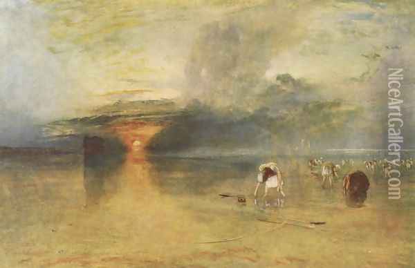 Fish seals collect beach of Calais at ebb-tide, Poissards Oil Painting - Joseph Mallord William Turner